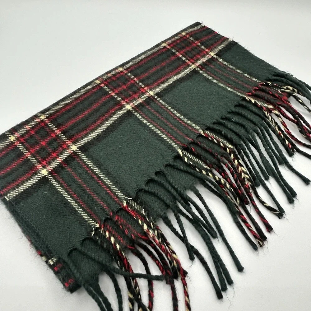 Vintage Christian Dior Monsieur Scarf Green Tartan Plaid Made Japan Fringe